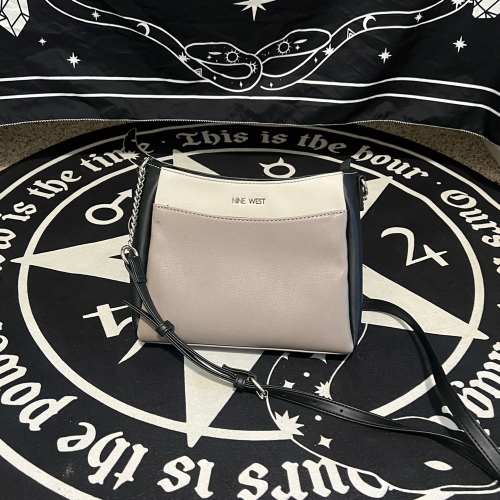 Nine West Tan and Black Crossbody Bag with Structured Design